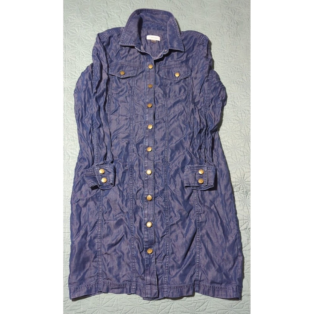 Calvin Klein Denim Jacket Style Viscose Chambray Shirt Dress Long Sleeve Size 6